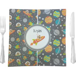 Space Explorer 9.5" Glass Square Lunch / Dinner Plate- Single or Set of 4 (Personalized)