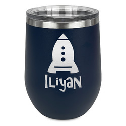 Space Explorer Stemless Stainless Steel Wine Tumbler - Navy - Double Sided (Personalized)