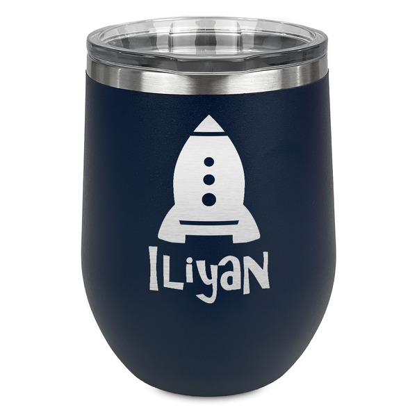 Custom Space Explorer Stemless Stainless Steel Wine Tumbler - Navy - Single Sided (Personalized)