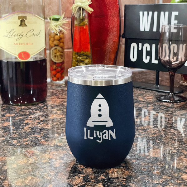Space Explorer Stainless Wine Tumblers - Navy - Single Sided - In Context