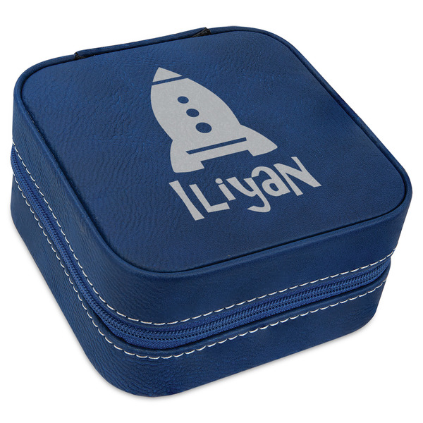 Custom Space Explorer Travel Jewelry Box - Navy Blue Leather (Personalized)