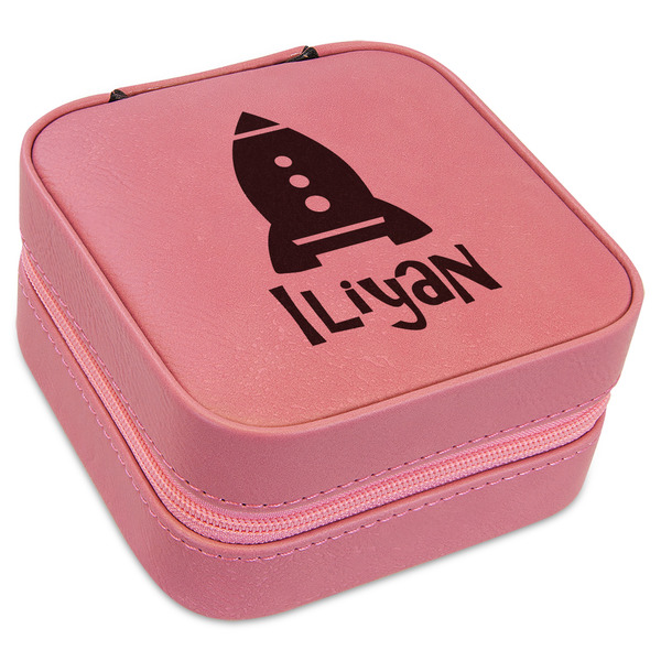 Custom Space Explorer Travel Jewelry Boxes - Pink Leather (Personalized)