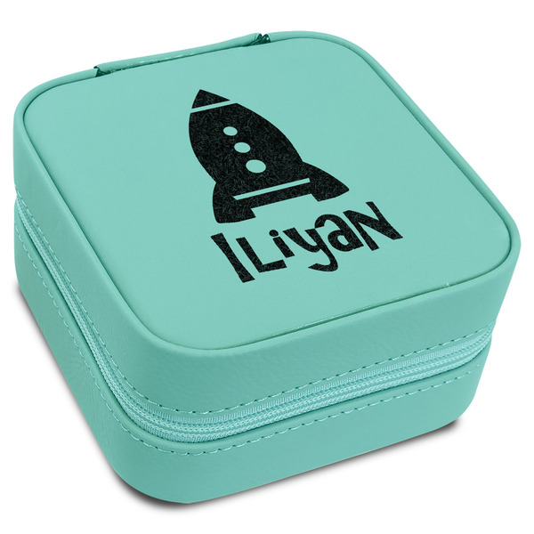 Custom Space Explorer Travel Jewelry Box - Teal Leather (Personalized)