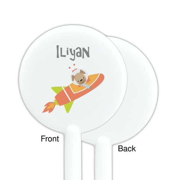 Space Explorer White Plastic 5.5" Stir Stick - Single Sided - Round - Front & Back