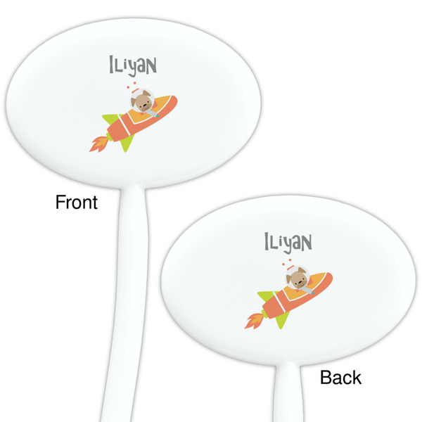 Space Explorer White Plastic 7" Stir Stick - Double Sided - Oval - Front & Back