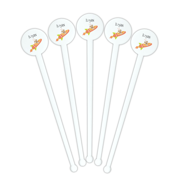 Space Explorer White Plastic 7" Stir Stick - Round - Fan View
