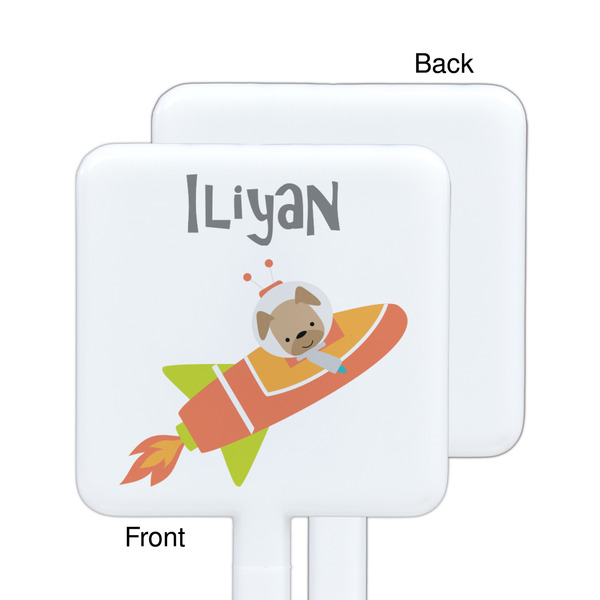 Space Explorer White Plastic Stir Stick - Single Sided - Square - Approval