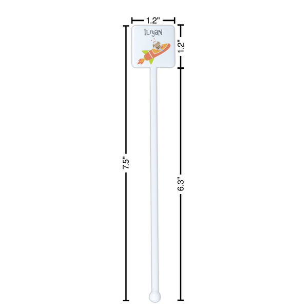 Space Explorer White Plastic Stir Stick - Square - Dimensions