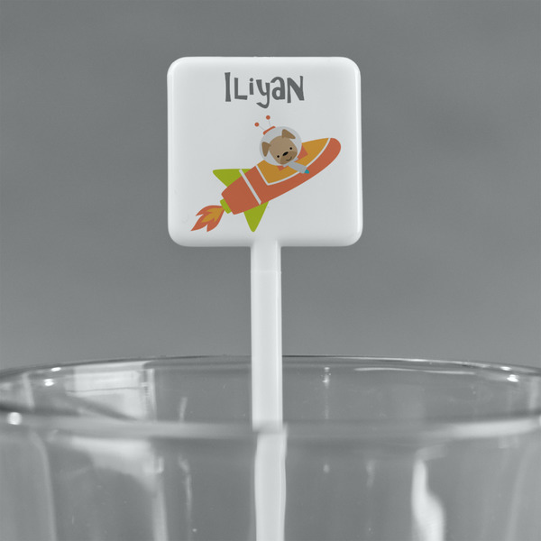 Space Explorer White Plastic Stir Stick - Square - Main