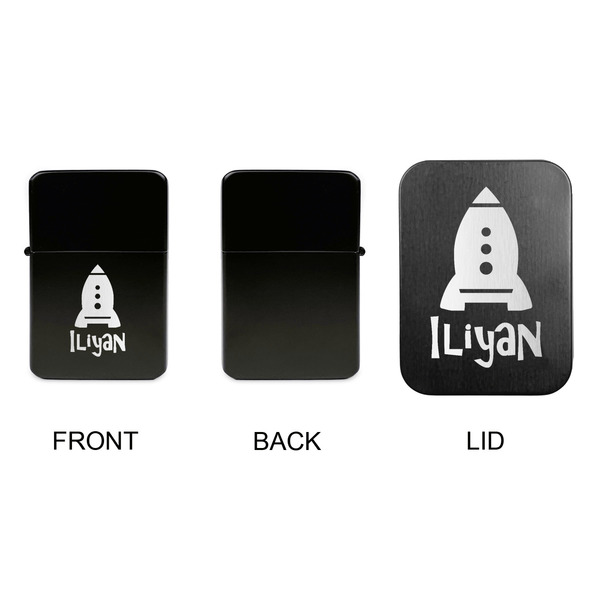 Space Explorer Windproof Lighters - Black, Single Sided, w Lid - APPROVAL