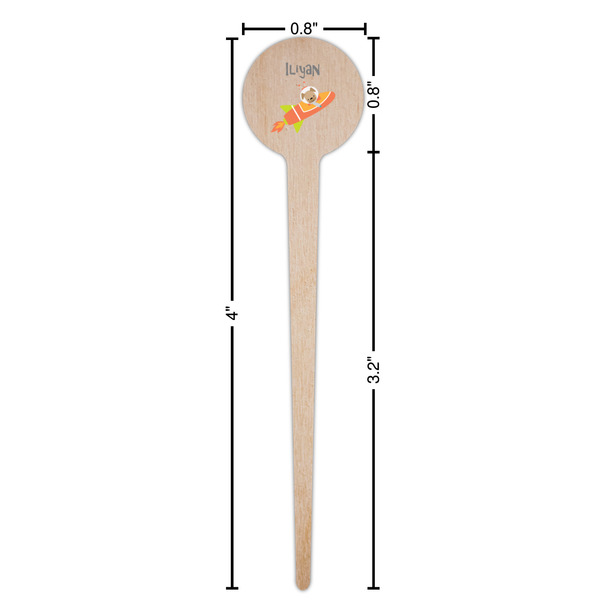 Space Explorer Wooden 4" Food Pick - Round - Dimensions
