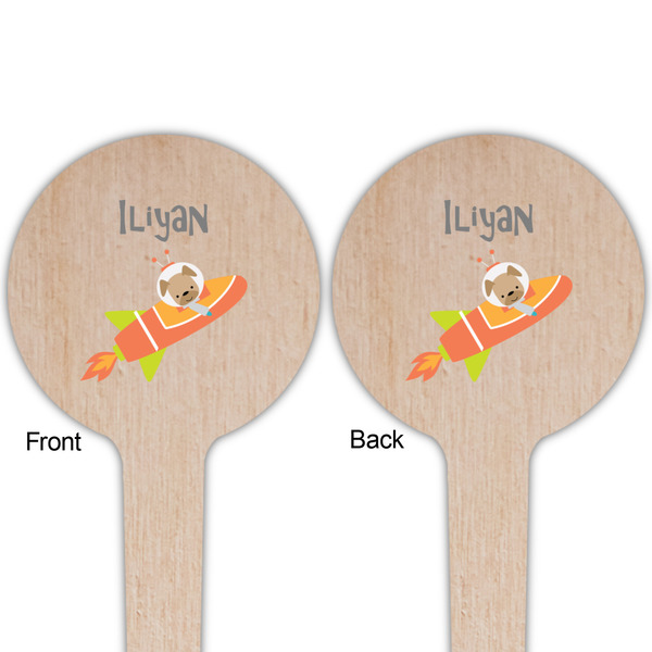 Space Explorer Wooden 4" Food Pick - Round - Double Sided - Front & Back
