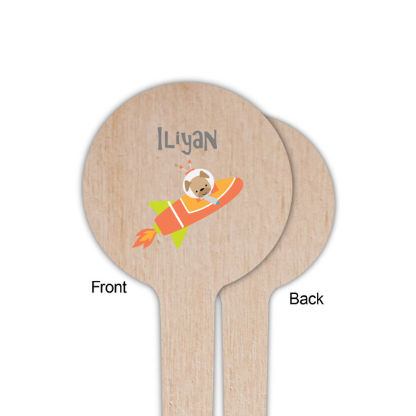 Space Explorer Wooden 4" Food Pick - Round - Single Sided - Front & Back