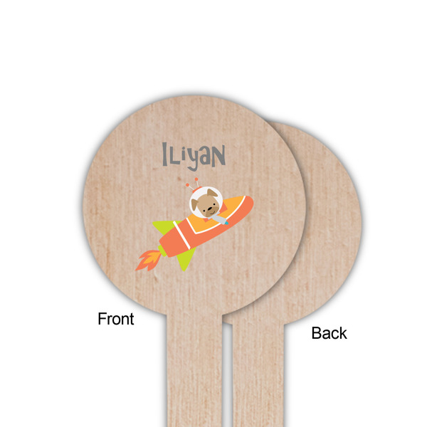 Space Explorer Wooden 6" Food Pick - Round - Single Sided - Front & Back