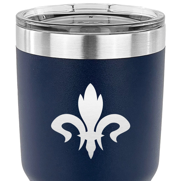 Fleur De Lis 30 oz Stainless Steel Ringneck Tumbler - Navy - CLOSE UP