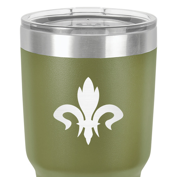 Fleur De Lis 30 oz Stainless Steel Ringneck Tumbler - Olive - Close Up