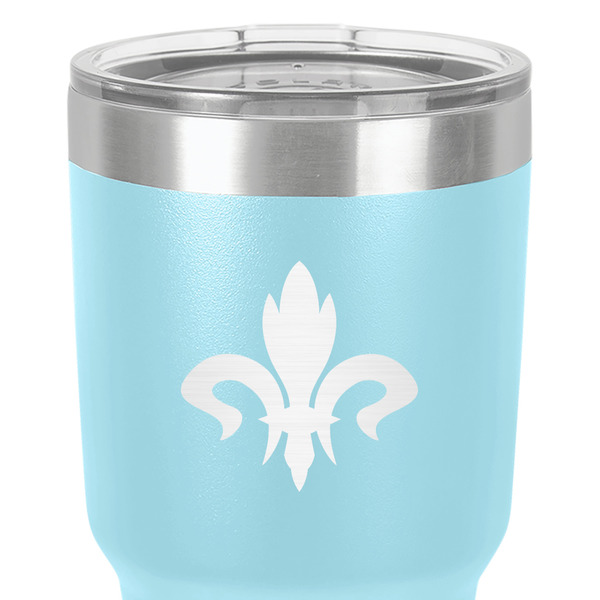 Fleur De Lis 30 oz Stainless Steel Ringneck Tumbler - Teal - Close Up