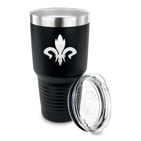 Fleur De Lis 30 oz Stainless Steel Ringneck Tumblers - Black - LID OFF