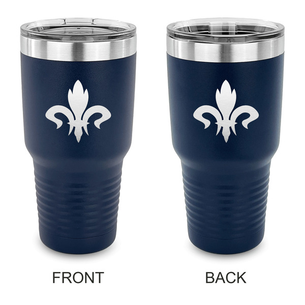 Custom Fleur De Lis 30 oz Stainless Steel Tumbler - Navy - Double Sided (Personalized)