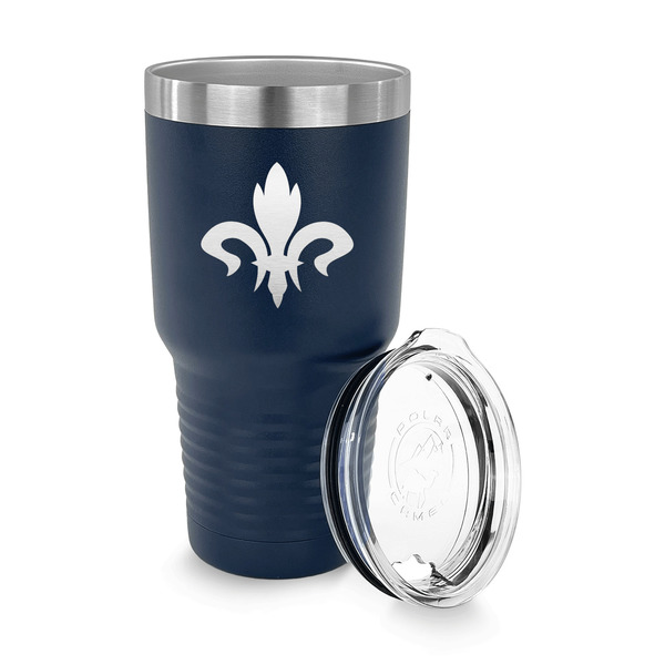 Fleur De Lis 30 oz Stainless Steel Ringneck Tumblers - Navy - LID OFF