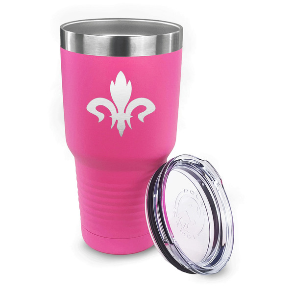 Fleur De Lis 30 oz Stainless Steel Ringneck Tumblers - Pink - LID OFF