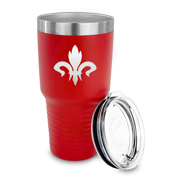 Fleur De Lis 30 oz Stainless Steel Ringneck Tumblers - Red - LID OFF