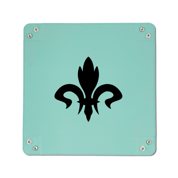 Fleur De Lis 6" x 6" Teal Leatherette Snap Up Tray - APPROVAL