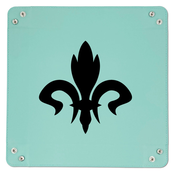 Fleur De Lis 9" x 9" Teal Leatherette Snap Up Tray - APPROVAL