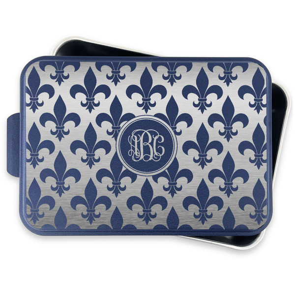 Fleur De Lis Aluminum Baking Pan - Navy Lid - FRONT w/lid off