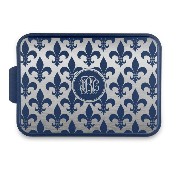 Custom Fleur De Lis Aluminum Baking Pan with Navy Lid (Personalized)