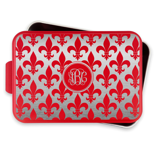 Fleur De Lis Aluminum Baking Pan - Red Lid - FRONT w/lif off