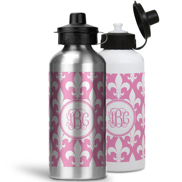 Fleur De Lis Aluminum Water Bottles - MAIN (white &silver)