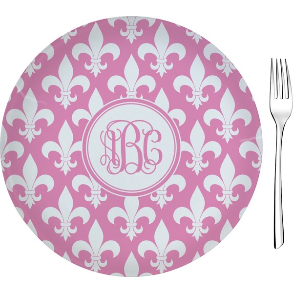 Custom Fleur De Lis 8" Glass Appetizer / Dessert Plates - Single or Set (Personalized)