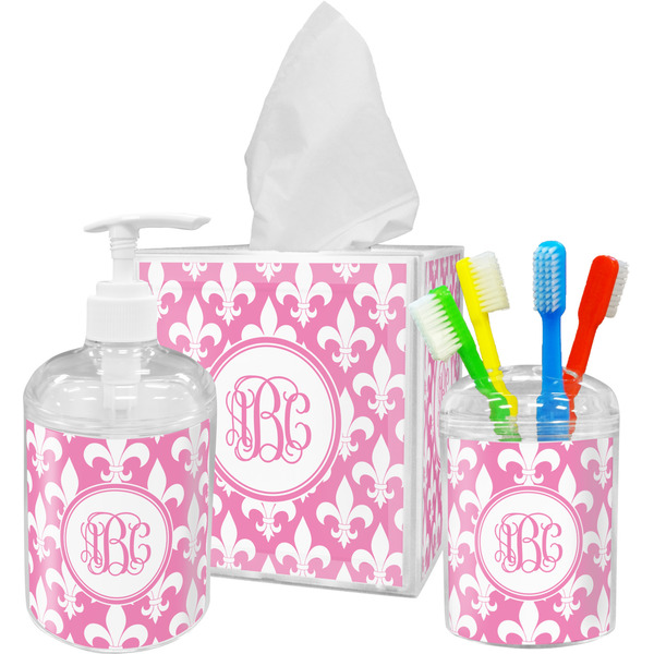 Custom Fleur De Lis Acrylic Bathroom Accessories Set w/ Monogram