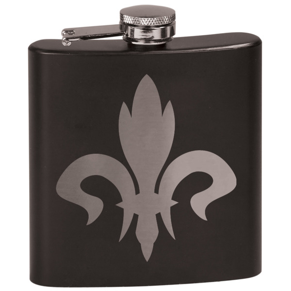 Custom Fleur De Lis Black Flask Set