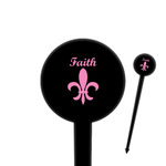 Fleur De Lis 4" Round Plastic Food Picks - Black - Double Sided (Personalized)