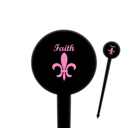 Fleur De Lis 4" Round Plastic Food Picks - Black - Single Sided (Personalized)