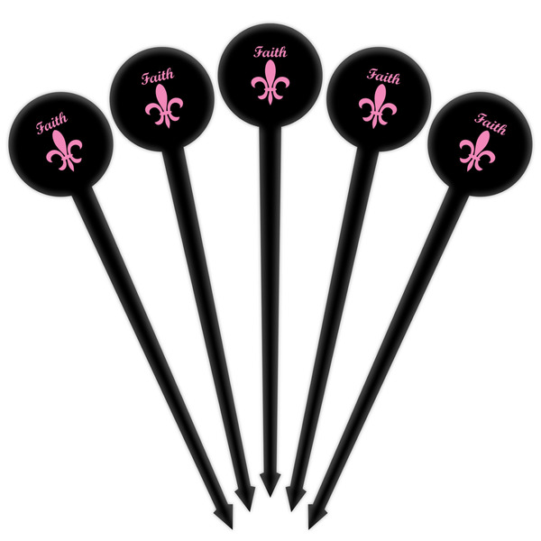 Fleur De Lis Black Plastic 4" Food Pick - Round - Fan View