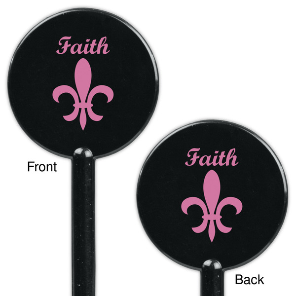 Fleur De Lis Black Plastic 5.5" Stir Stick - Double Sided - Round - Front & Back