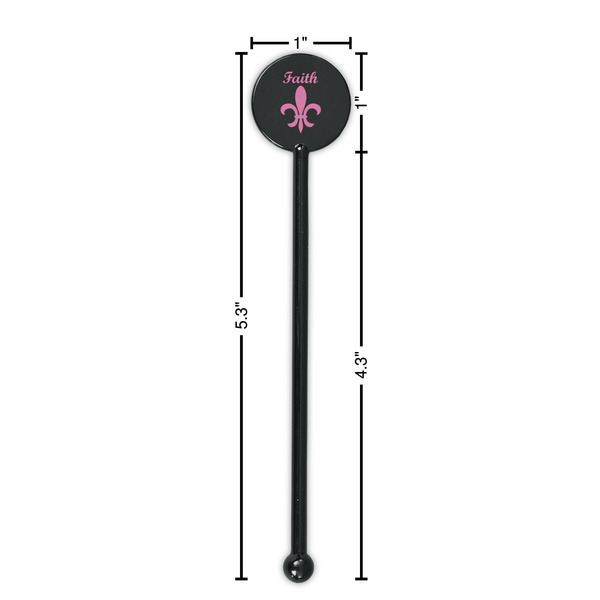 Fleur De Lis Black Plastic 5.5" Stir Stick - Round - Dimensions