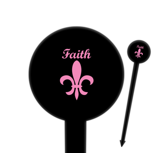 Custom Fleur De Lis 6" Round Plastic Food Picks - Black - Single Sided (Personalized)