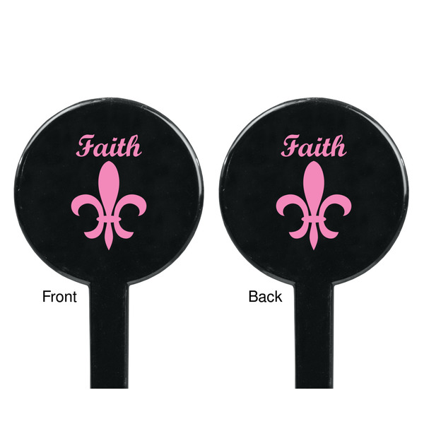 Fleur De Lis Black Plastic 7" Stir Stick - Double Sided - Round - Front & Back