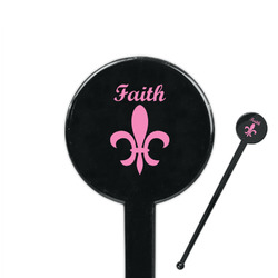 Fleur De Lis 7" Round Plastic Stir Sticks - Black - Single Sided (Personalized)