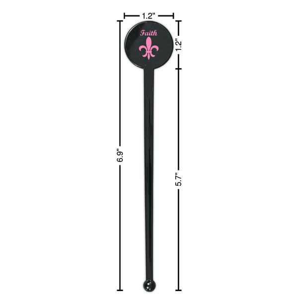 Fleur De Lis Black Plastic 7" Stir Stick - Round - Dimensions