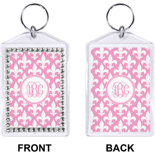 Pink Fleur De Lis Bling Keychain (Front + Back)