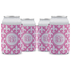 Fleur De Lis Can Cooler (12 oz) - Set of 4 w/ Monogram