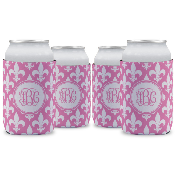 Custom Fleur De Lis Can Cooler (12 oz) - Set of 4 w/ Monogram
