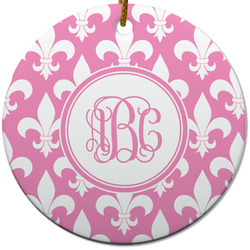 Fleur De Lis Round Ceramic Ornament w/ Monogram