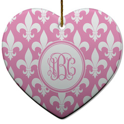 Fleur De Lis Heart Ceramic Ornament w/ Monogram