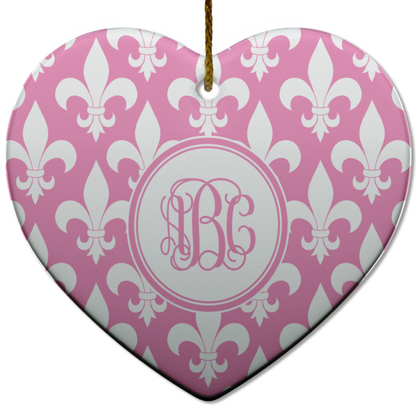 Fleur De Lis Ceramic Flat Ornament - Heart (Front)